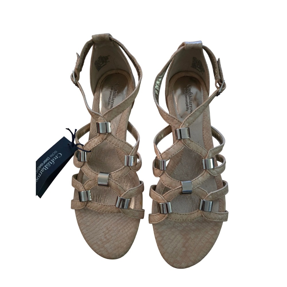 Croft & Barrow Abby Tan Snakeskin Gladiator Sandals Silver‎ Hardware Womens 7 M